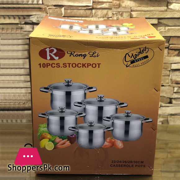 Rong Li Stainless Steel Casserole Stock Pot Set 10 Pcs