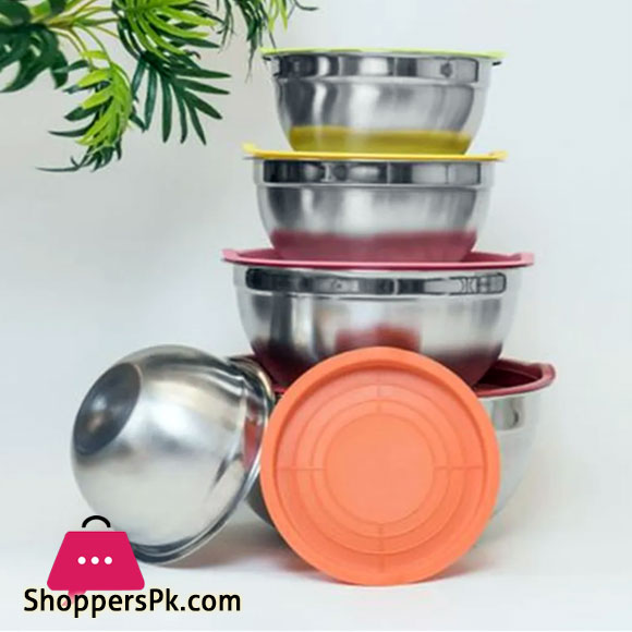 Stainless Steel Mixing Bowl Set With Lid Multi-Color 5 PCS