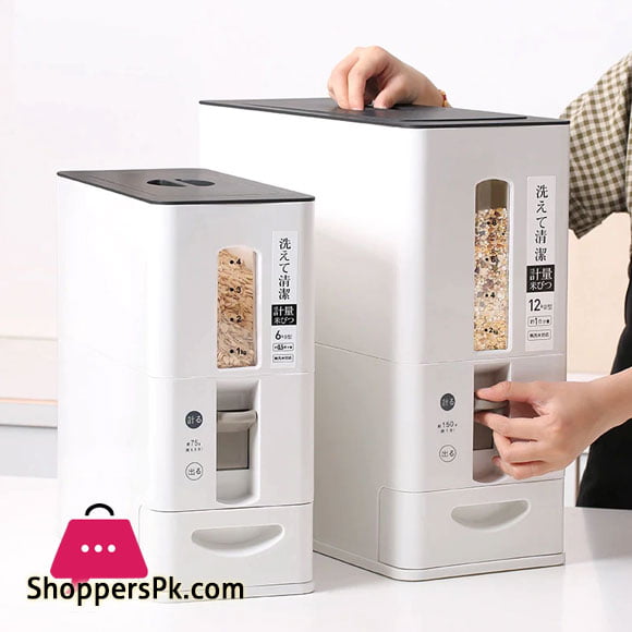 12 kg Sealed Flour Rice Storage Cereal Grains Measurable Storage Barrel Rice Bucket Moisture-Proof Plastic Eco-Friendly Japan Style
