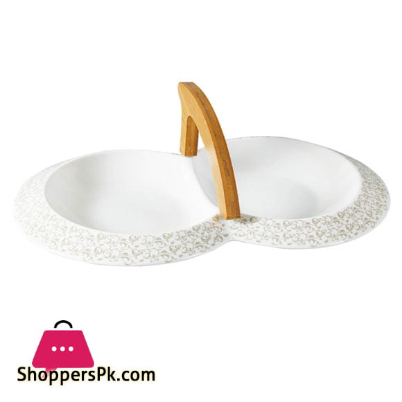 2 Partition Dry Fruite Serving Dish Ceramic