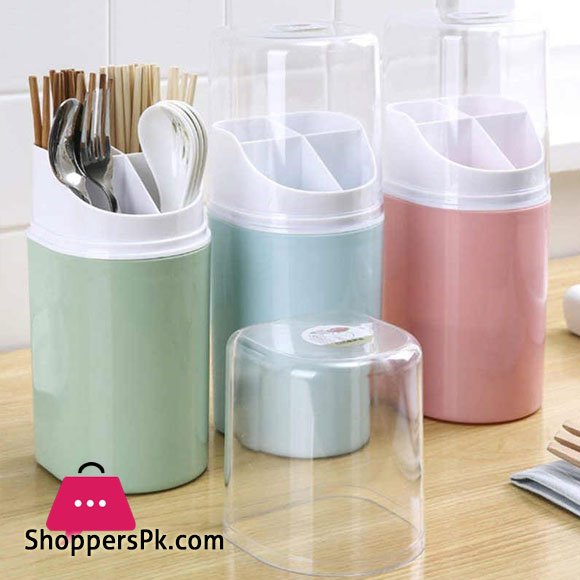 4 Compartment Plastic Cover Cutlery Holder
