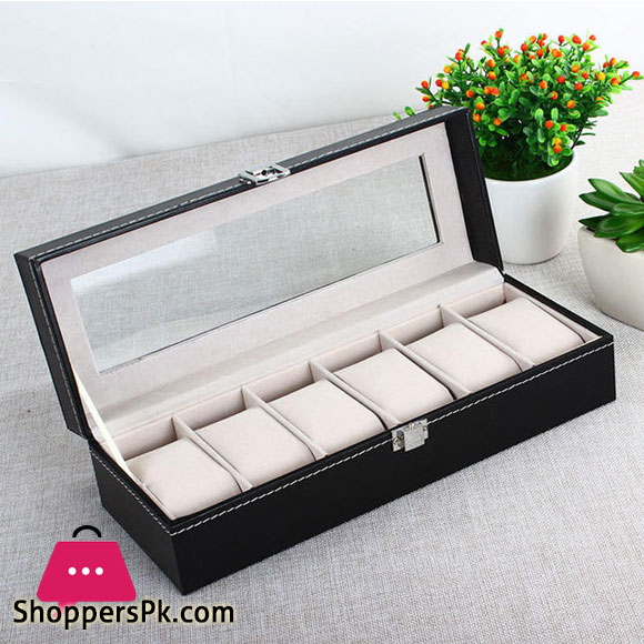 6 Gird Watch Storage Box Organizer Watch Case with Leather Finish High-Elastic Pillow