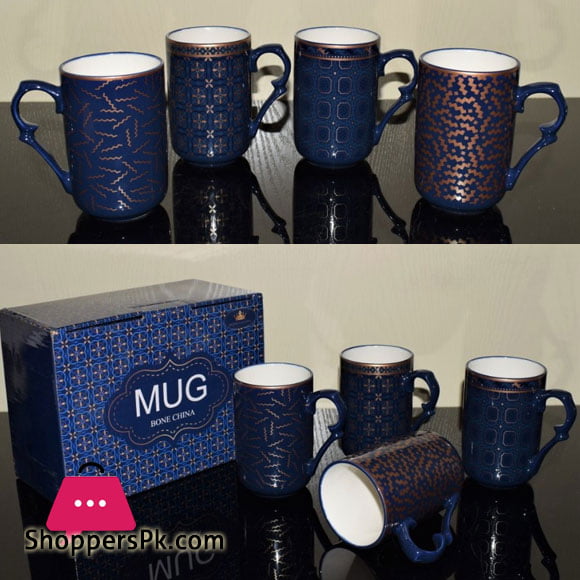 Imperial Gold Blue Bone China Mug Set of 6