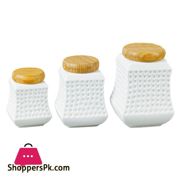 Imperial Jar Set Ceramic Wood Lid 3 Pcs