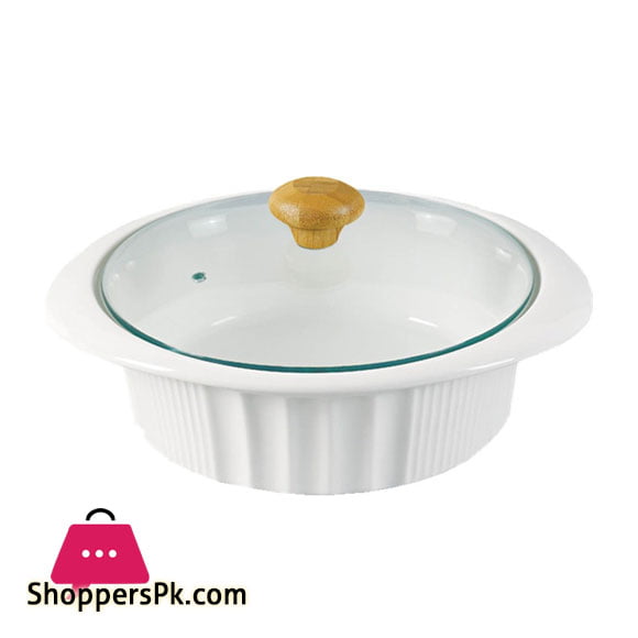 Solecasa Serving Bowl With Glass Lid - Heat Resistant - Ceramic Large
