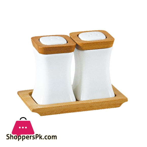 Solicasa Salt and Pepper Pot with Bamboo Base