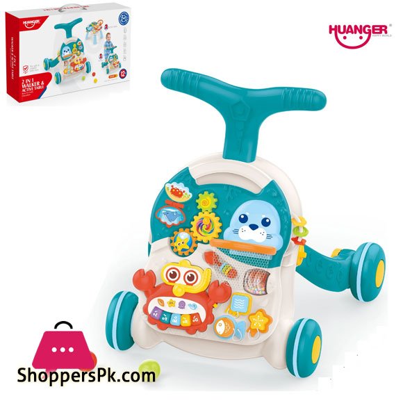 Huanger 2-in-1 Multifunctional Baby Walker Game Table with Wheel 6 to 24 Months Anti-Rollover Stroller Child Walker for Baby