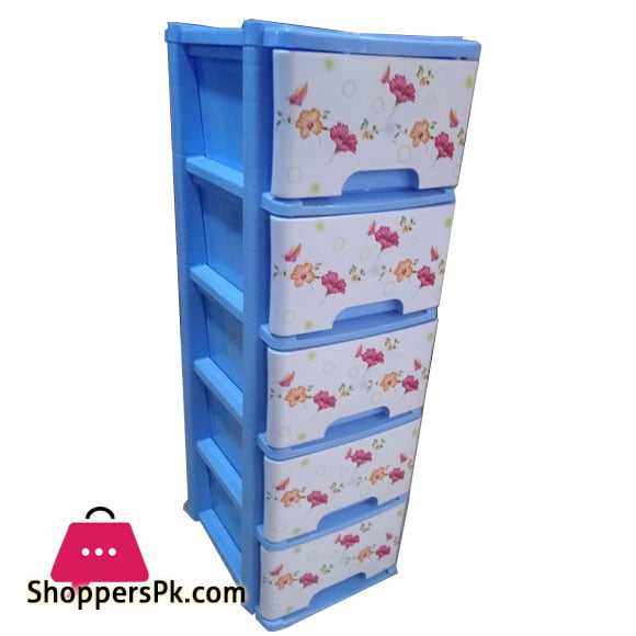 King 5 Tier Plastic Drawer Flower 39 x 13 x 17.5 Inch