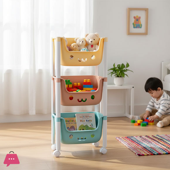 3 layers Kids Toy Organizer Baskets with Wheels Large Kids Toys Chest Storage Bins