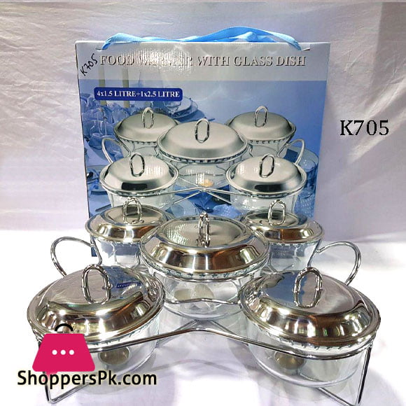 Food Warmer with Glass Dish 4 x 1.5 Liter + 1 x 2.5 Liter K705