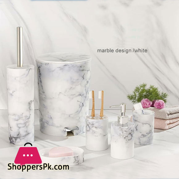 Limon 6 Pieces Marble Design Bathroom Accessories Set