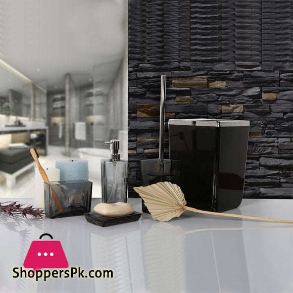 Primanova Bathroom Set Square Clear Acrylic Black With Silver Frame