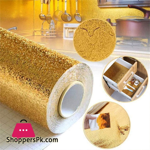 DIY Waterproof Oil Proof Aluminum Foil Self Adhesive Wall Sticker Kitchen Cooking Stove (GOLDEN) (40x100)