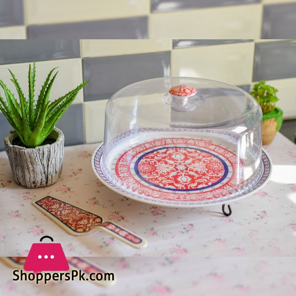 Melamine Plastic Cake Plate With Cover and Spatula 12 Inch