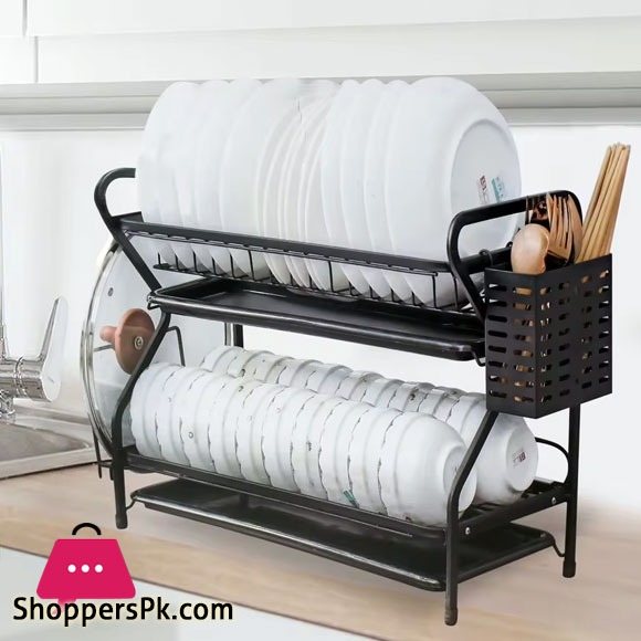 SPK 2 Tier Dish Drying Rack with Drainboard Flatware Organizer and Cutting Board Holder - MZY-1135