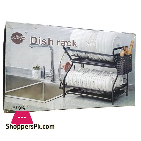 SPK 2 Tier Dish Drying Rack with Drainboard Flatware Organizer and Cutting Board Holder - MZY-1135