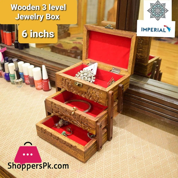 Wood 3 Level jewellery Box 6 Inch