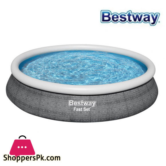 Bestway Fast Set Inflatable Pool Set Round Ring Above Ground Swimming Pool 15 Feet x 33 Inch - 57313