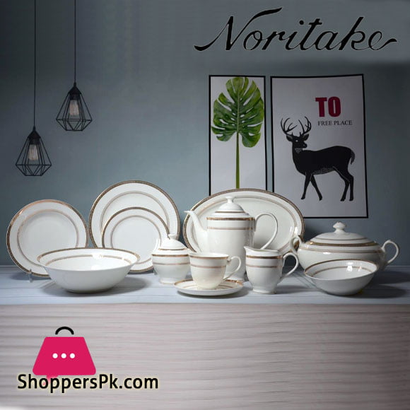 Noritake Super Bone Charlotta Gold 61 Pcs Dinner Set 8 Person Serving
