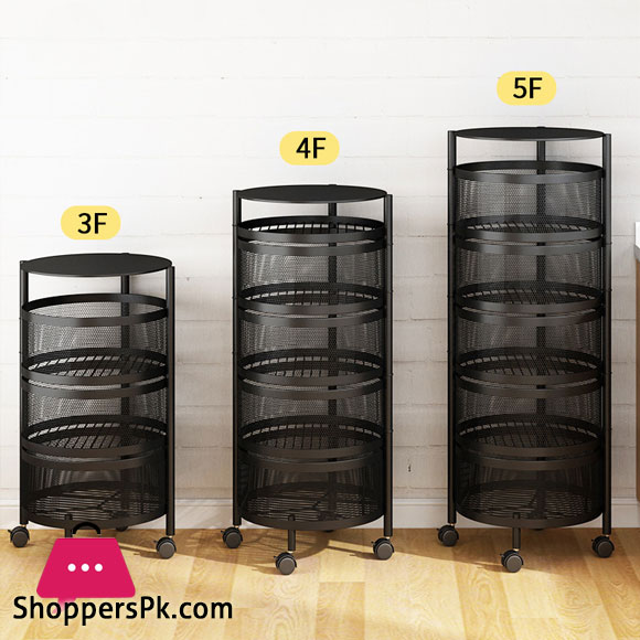 Rotating Vegetable Shelving Kitchen Floor Shelving Cylindrical Storage Rack ( 3 - layer )