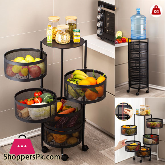 Rotating Vegetable Shelving Kitchen Floor Shelving Cylindrical Storage Rack ( 4 - layer )