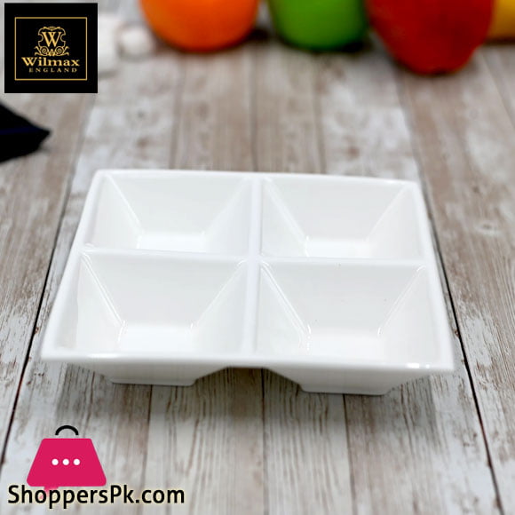 Wilmax Fine Porcelain Divided Square Dish 8 x 8 Inch