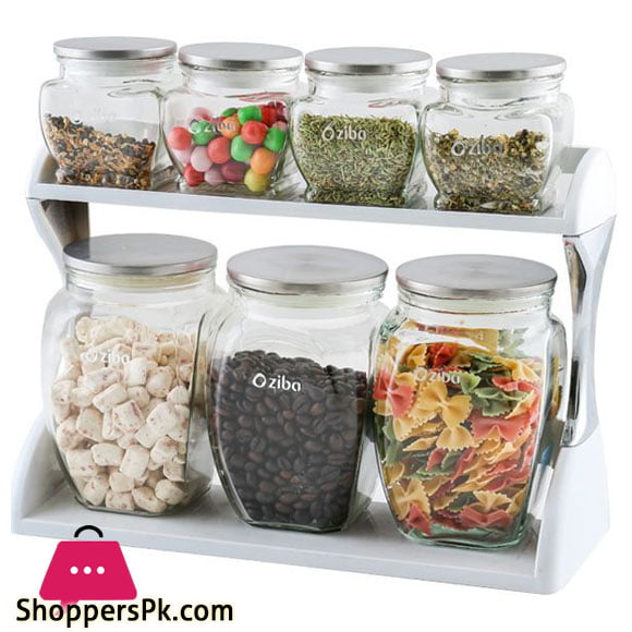 Ziba Sazan Hanna Spice Jars Set 7 Pcs Glass Jar with Steel Lid Iran Made