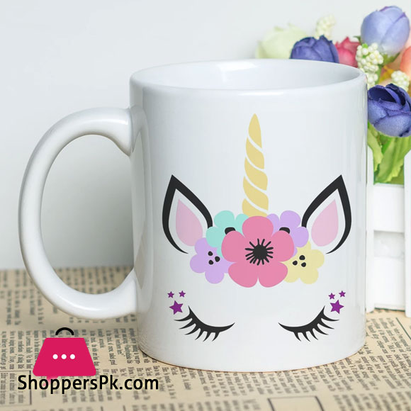Birthday Gift Mug with Colorful Unicorn Printed Design Ceramic Coffee Cup 11oz White