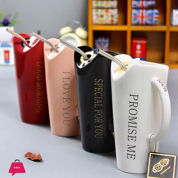 Ceramic Coffee Mug with Straw 480 ML