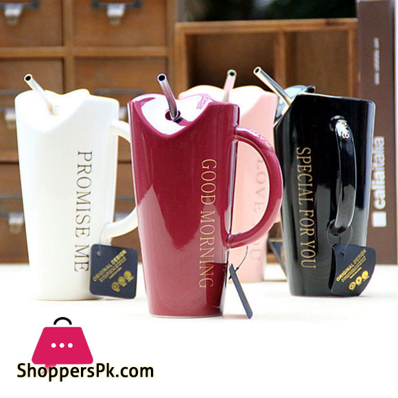 Ceramic Coffee Mug with Straw 480 ML