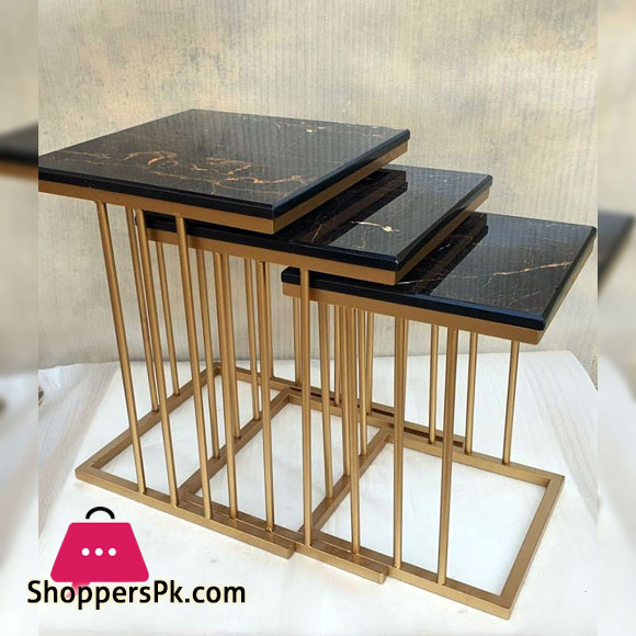 Nesting Table Rod Iron Granite Marble Top Set of 3