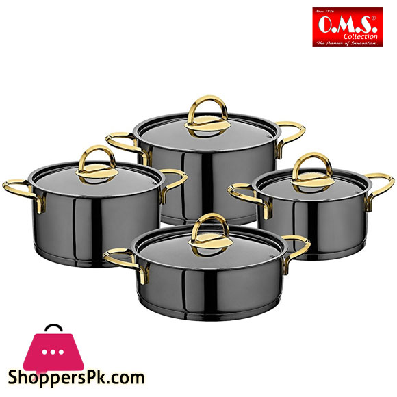 OMS Jet Black Steel 8 Pieces Steel Titanium Plated Cookware Set Turkey Made - 1315G