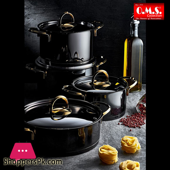 OMS Jet Black Steel 8 Pieces Steel Titanium Plated Cookware Set Turkey Made - 1315G