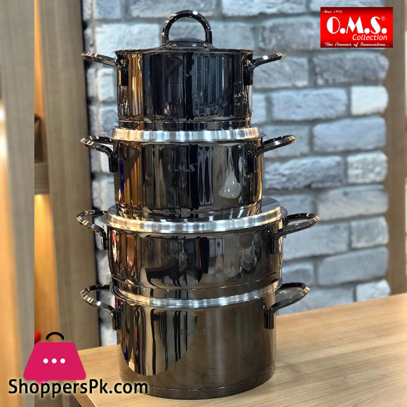 OMS Jet Black Steel 8 Pieces Steel Titanium Plated Cookware Set Turkey Made - 1315G