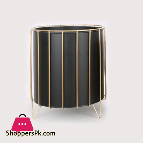 Ascent Black Plant Pot with Gold Metal Wire Based Planter Stand, Metal Plant Stand for Medium to Large Plants Indoor Outdoor, Sturdy Standing Plant Pot 12 x 8 Inch
