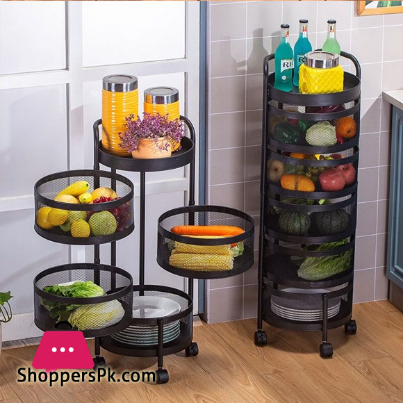 All in One Rotatable Storage Basket Rolling Utility Cart with Handle Vegetables Basket Spice Cart Rack for Bathroom Living Room - ( 3 Layer )