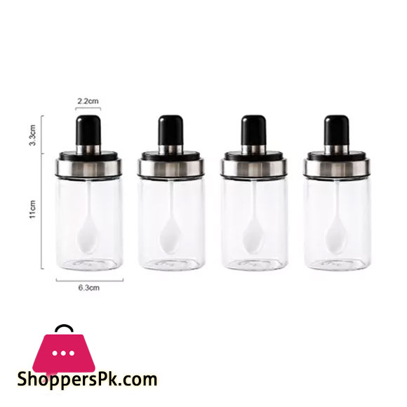 Glass Storage Jar with Spoon 250ml - (Set of 4)