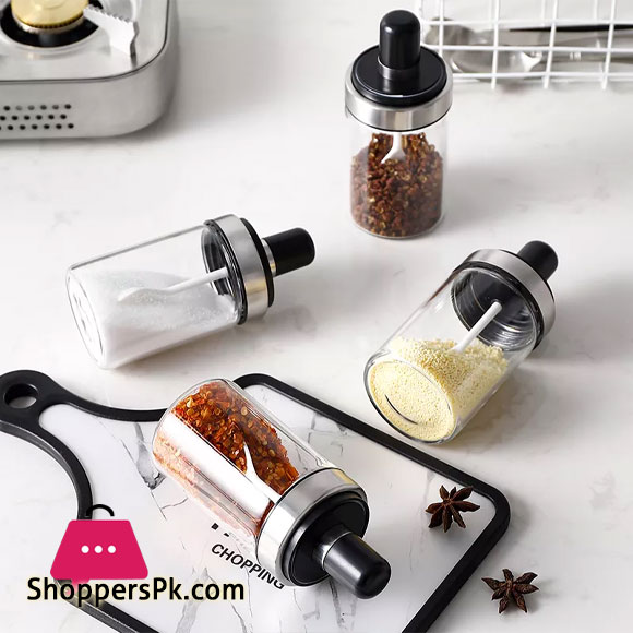 Glass Storage Jar with Spoon 250ml - (Set of 4)