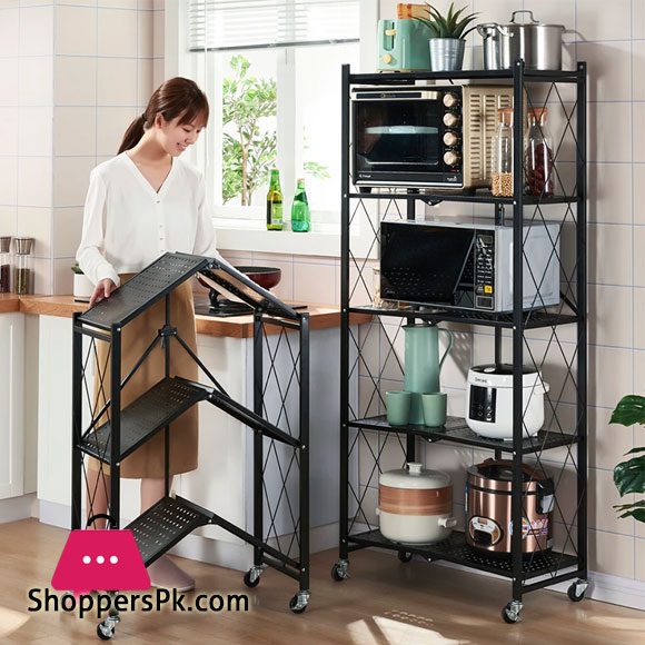 Kitchen Microwave Racks Shelving Storage Unit Foldable Bread Racks Storage Racks Trolleys 5 Tire