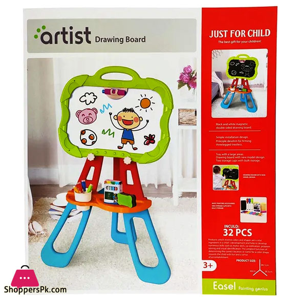 3 in 1 Painting, Drawing and Writing Board With Stand 32 - Pcs