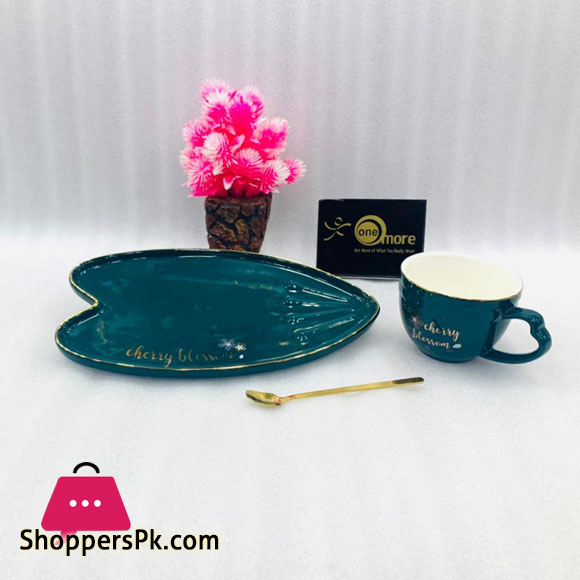 Cherry Blossom Heart Shape Cup Saucer with Spoon