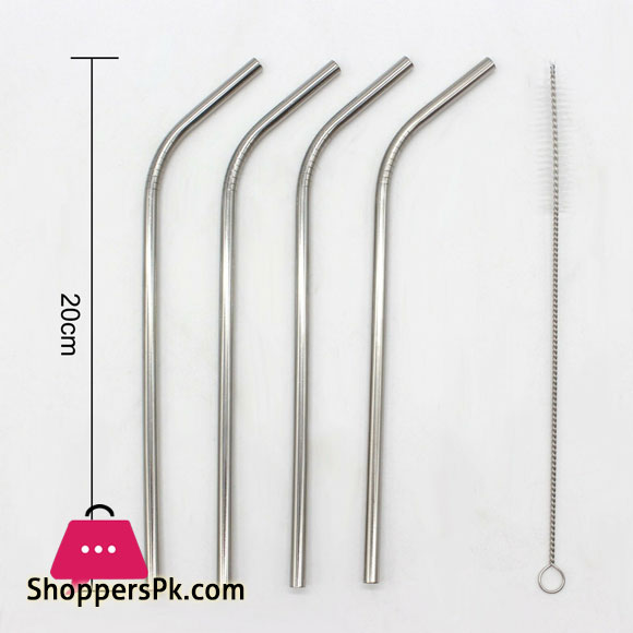 Eco friendly Reusable Stainless Steel Straws Brush Bent Drinking Straw 5pcs+1brush