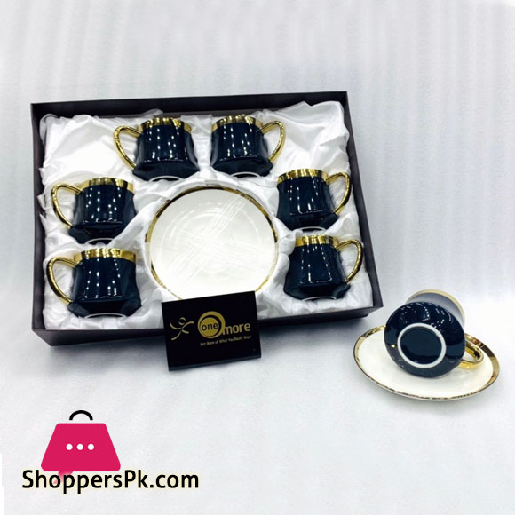 ONE MORE High quality Ceramic Gold Rim Ceramic Coffee Cup Tea Cup & Saucer ( Set of 6 )
