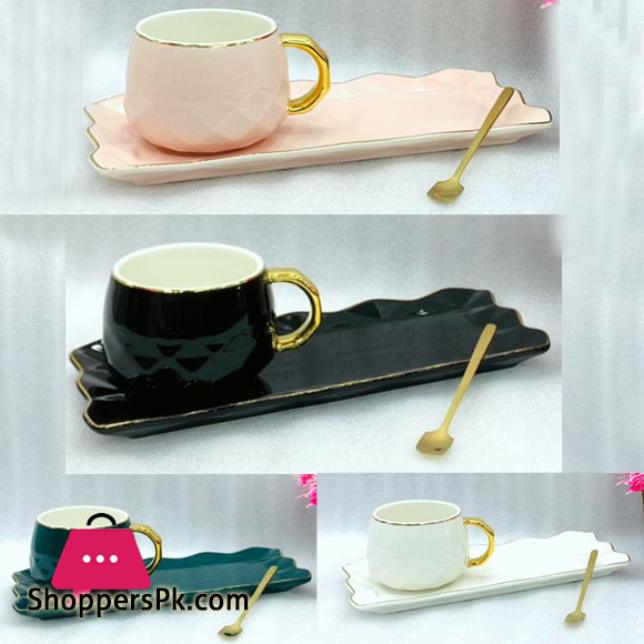 Thai Gold Rim Cup & Saucer With Golden Spoon