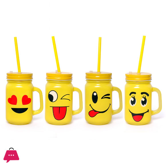 KLEEYO EMOJI MASON JAR SMILEY 450ML - PD0003