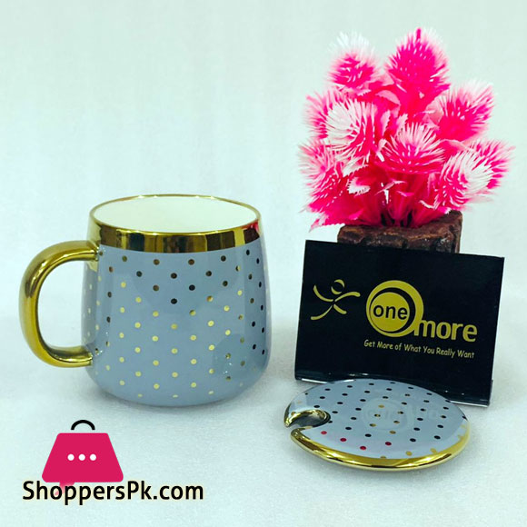 ONE MORE Gold Line Dot Coffee Mug with Lid 1 Pcs - E500