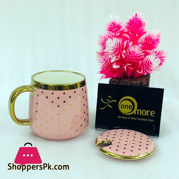ONE MORE Gold Line Dot Coffee Mug with Lid 1 Pcs - E500