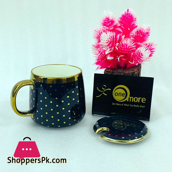 ONE MORE Gold Line Dot Coffee Mug with Lid 1 Pcs - E500
