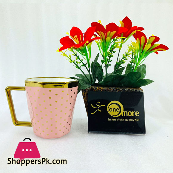 ONE MORE Nordic Style Diamond Cut Surface Ceramic Mug with Gold Trim D-500 1-Pcs
