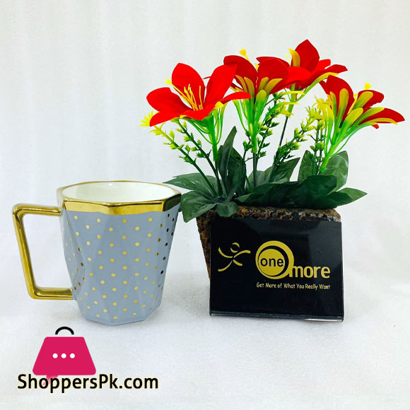 ONE MORE Nordic Style Diamond Cut Surface Ceramic Mug with Gold Trim D-500 1-Pcs
